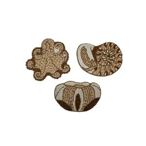 Kim Seybert Beaded Sea Life Coasters - Set of 3 - Octopus, Nautilus, Shell